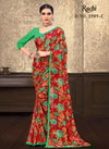 Green And Orange Colour Latest Heavy Regular Wear Georgette Saree With Crepe Blouse Fancy saree Collection 2909 C